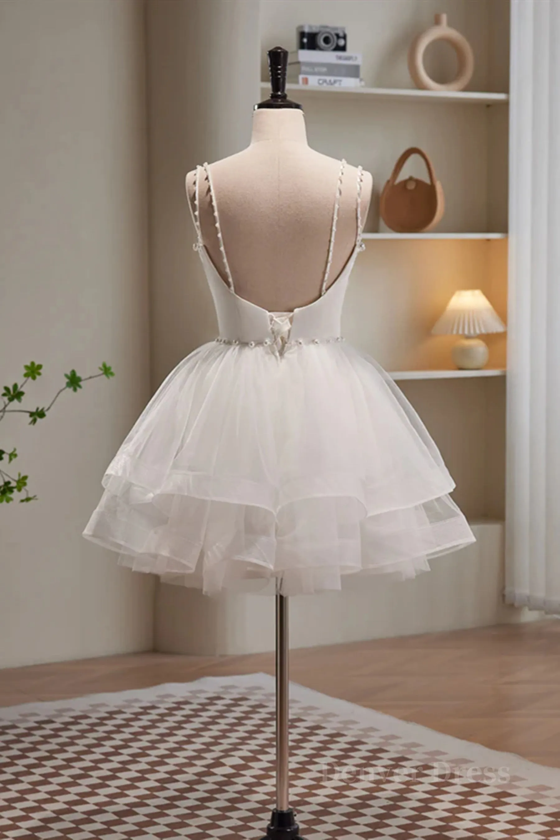 Short V Neck White Prom Dresses Short V Neck White Formal Homecoming Dresses