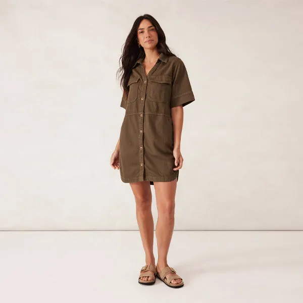 Side Pocket Boxy Dress - Deep Olive