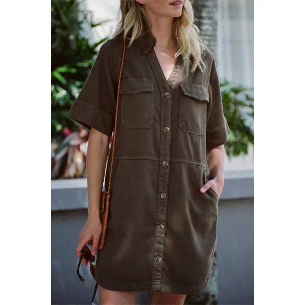 Side Pocket Boxy Dress - Deep Olive