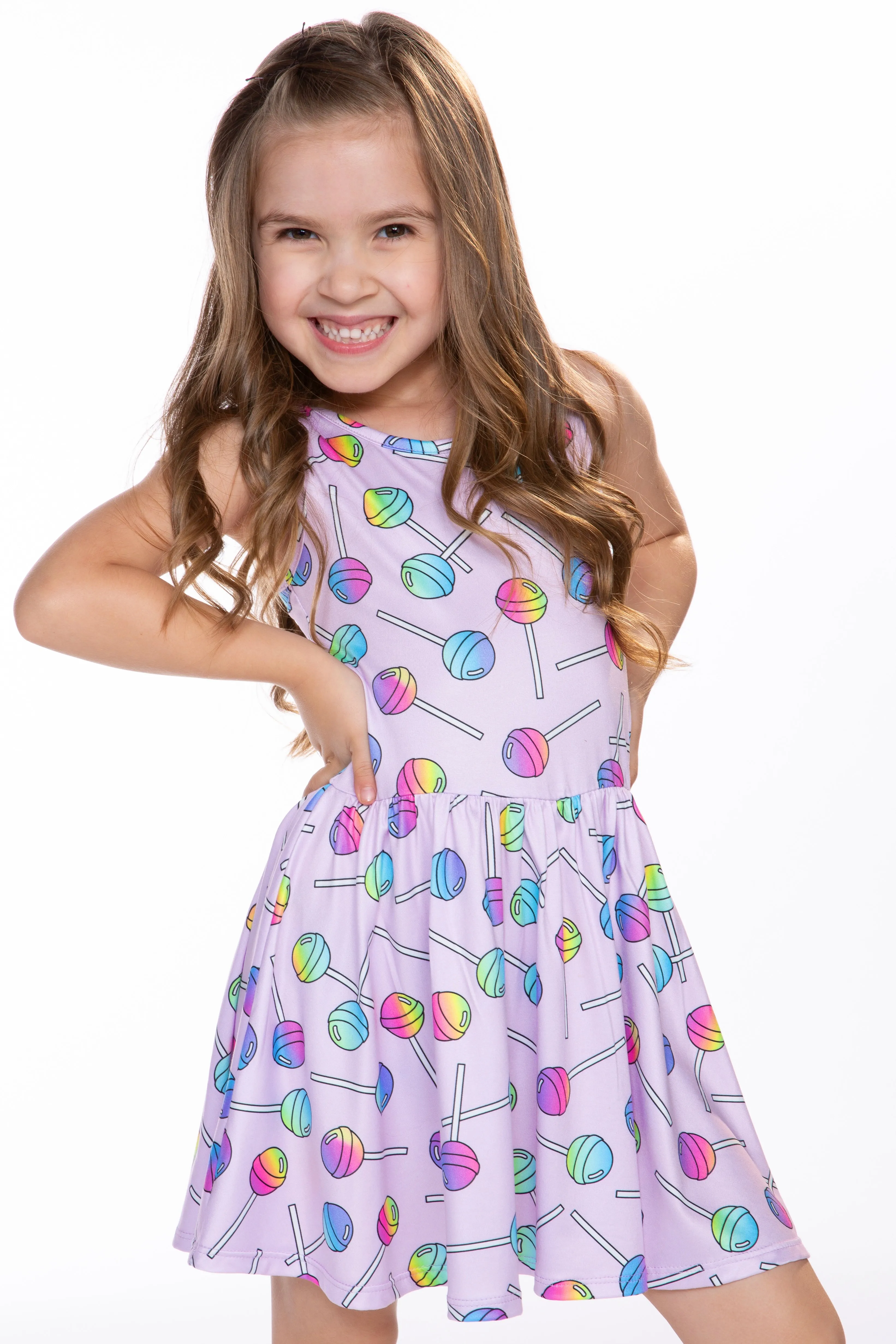 Simply Soft Tank Scoop Back Be Happy Dress - Pink Rainbow Lollipops