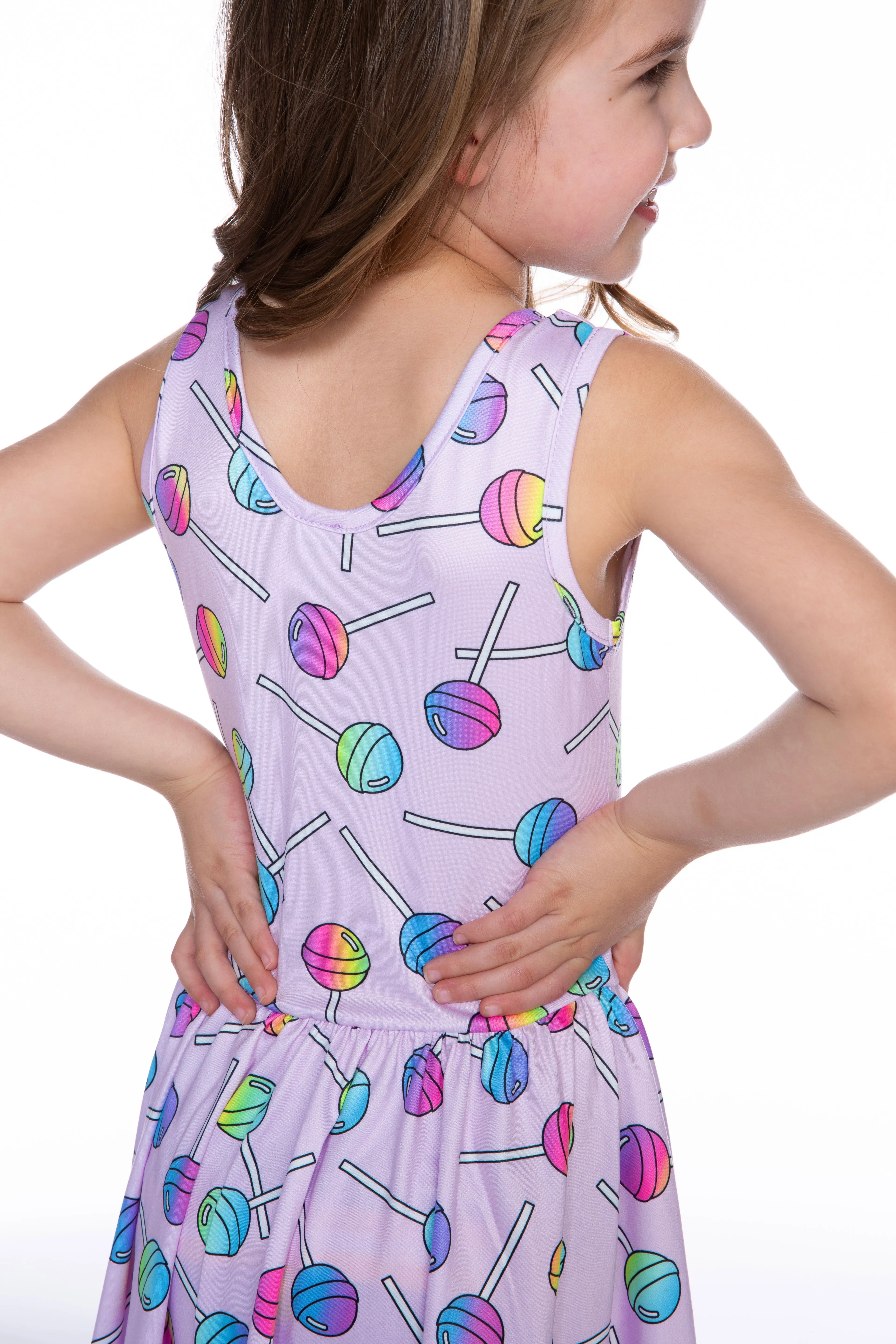 Simply Soft Tank Scoop Back Be Happy Dress - Pink Rainbow Lollipops