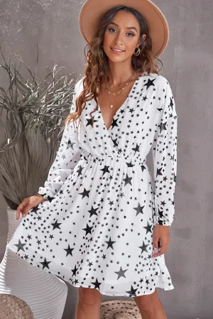 Star Print Dropped Shoulder Surplice Dress