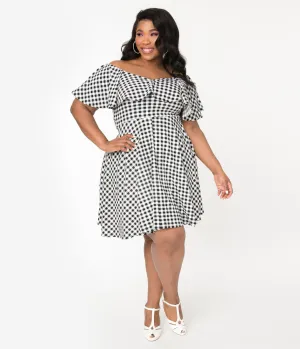 Unique Vintage Plus Size Black & White Gingham Gidget Fit & Flare Dress