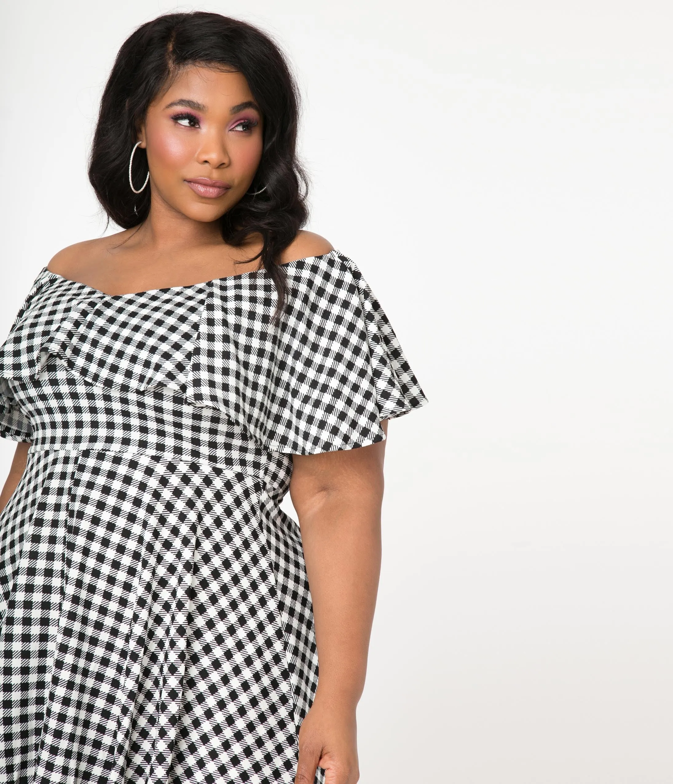 Unique Vintage Plus Size Black & White Gingham Gidget Fit & Flare Dress