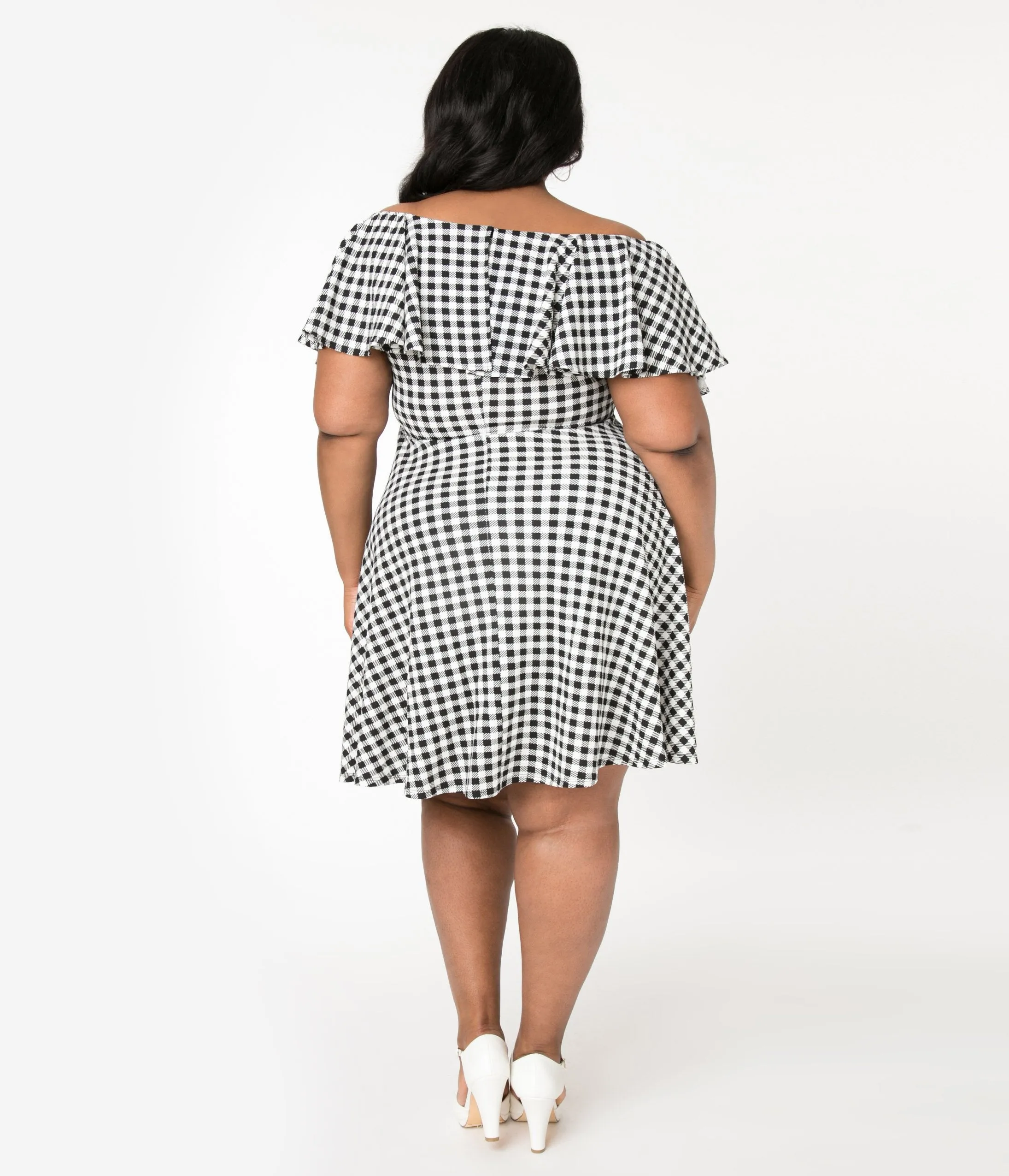 Unique Vintage Plus Size Black & White Gingham Gidget Fit & Flare Dress