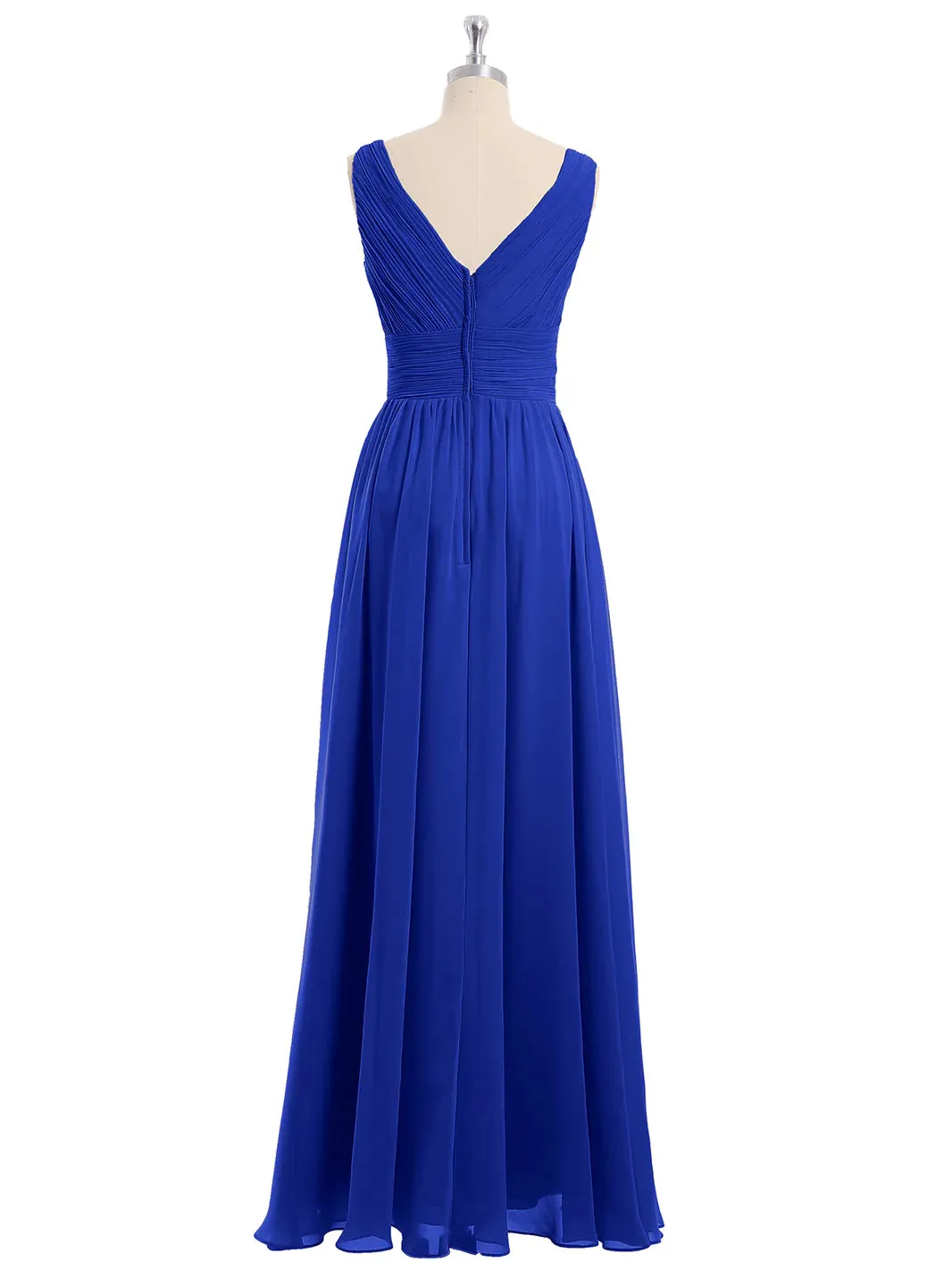 V Neckline Floor Length Chiffon Dresses Royal Blue