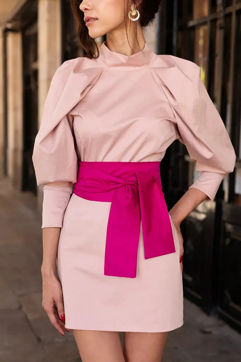 Valentine Statement Sleeve Pink Mini Dress