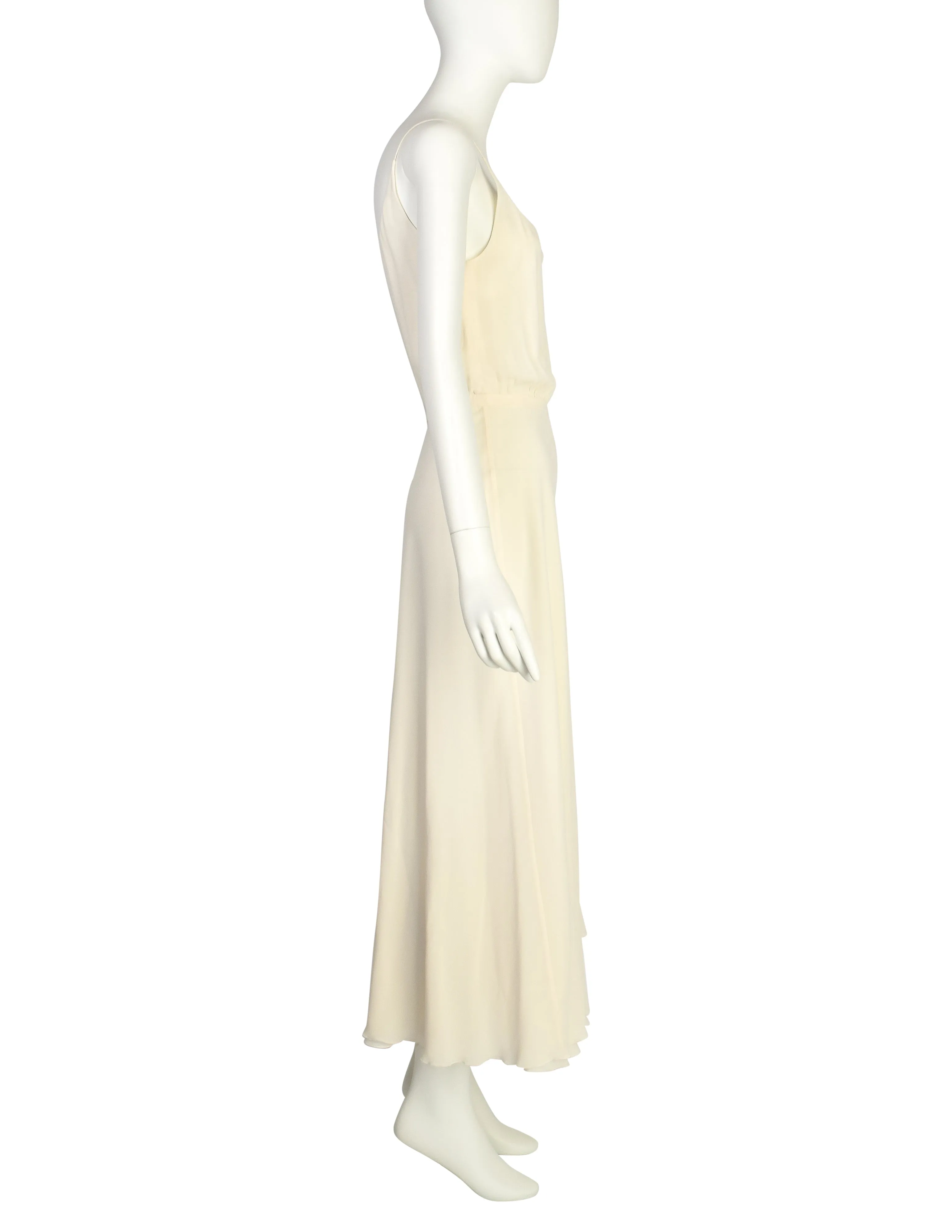 Valentino Vintage Layered Cream Silk Crepe Flowing Dress