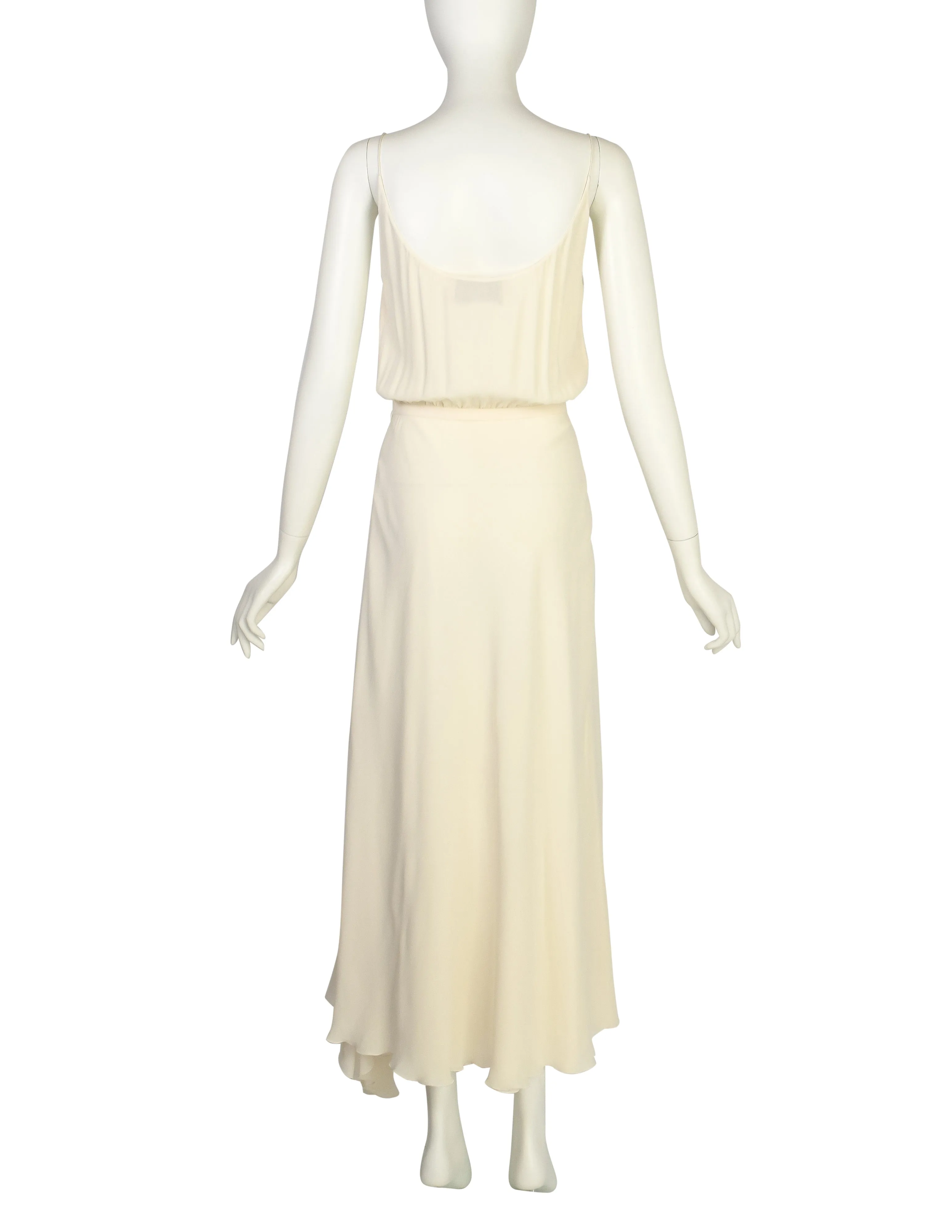 Valentino Vintage Layered Cream Silk Crepe Flowing Dress