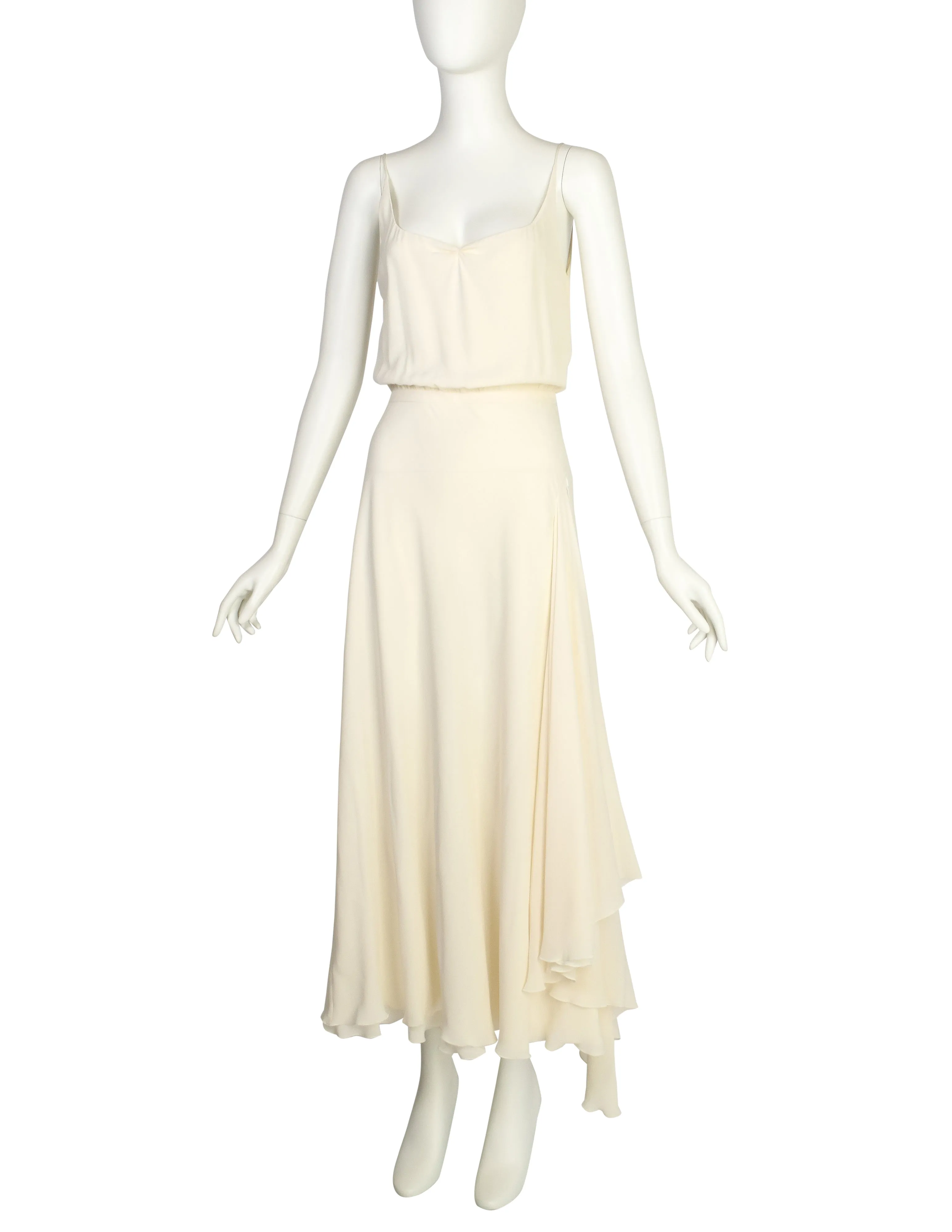 Valentino Vintage Layered Cream Silk Crepe Flowing Dress