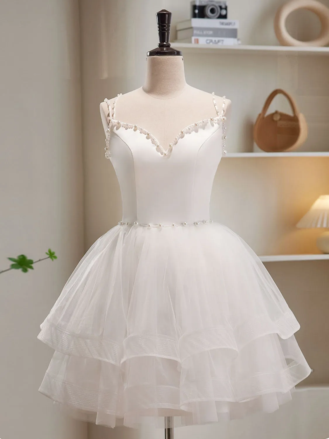 White Tulle Short Prom Dresses, Cute White Puffy Homecoming Dresses