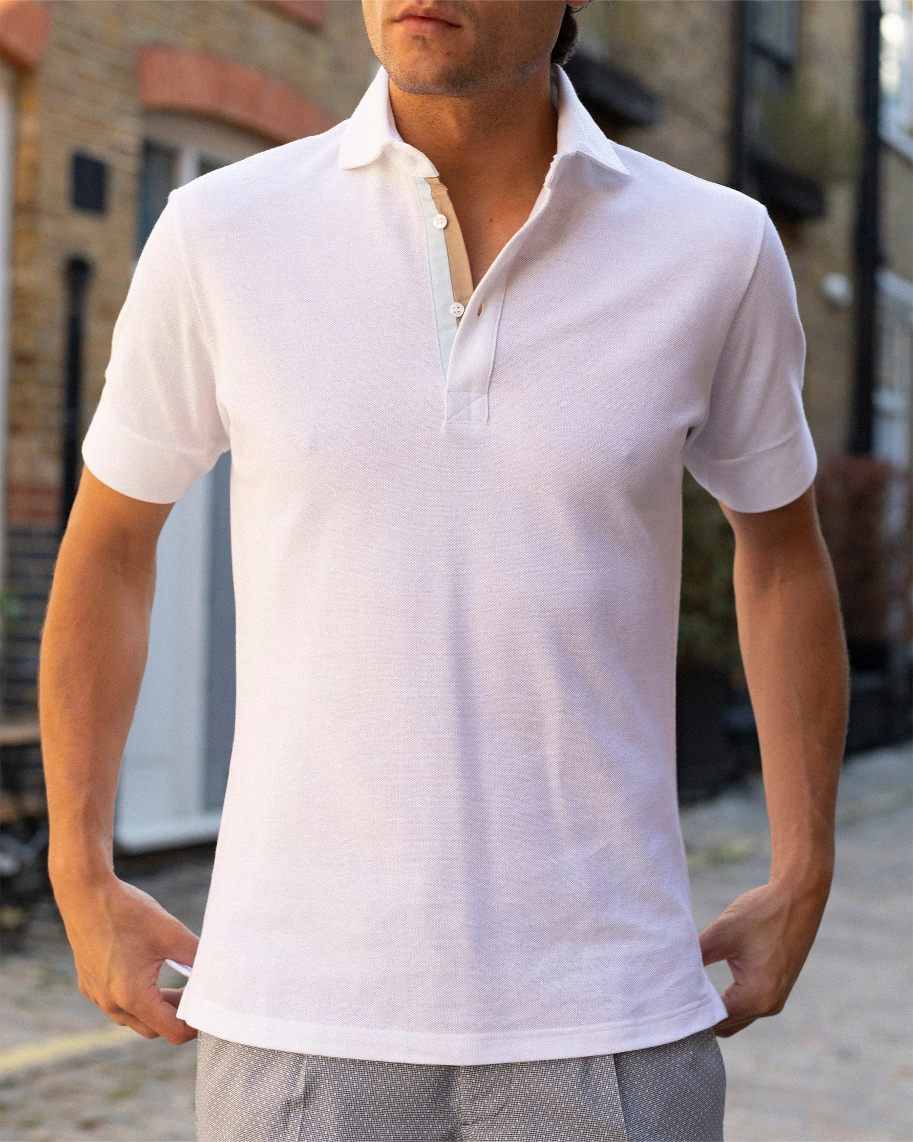 White Twin-Trim Short Sleeve Polo