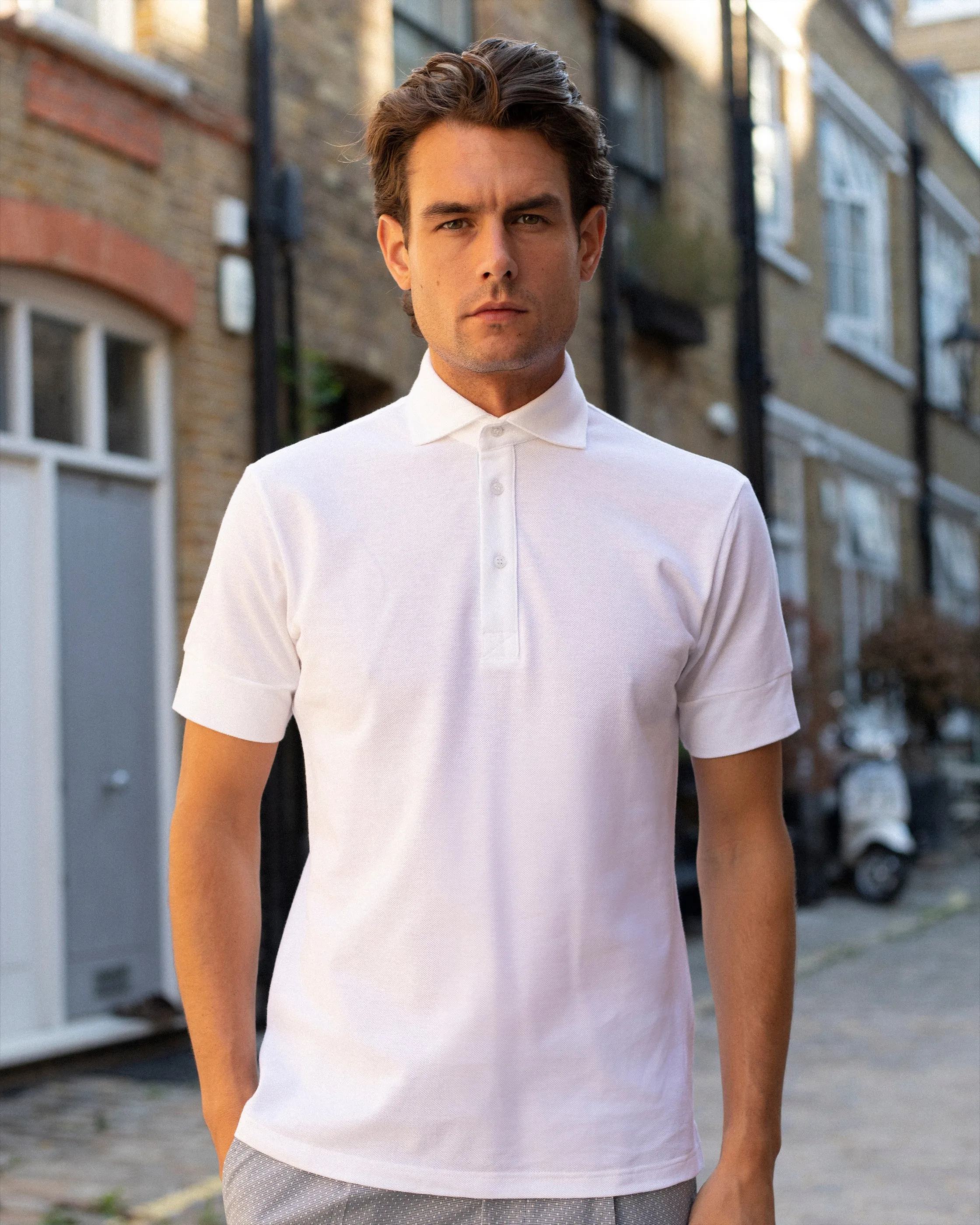 White Twin-Trim Short Sleeve Polo