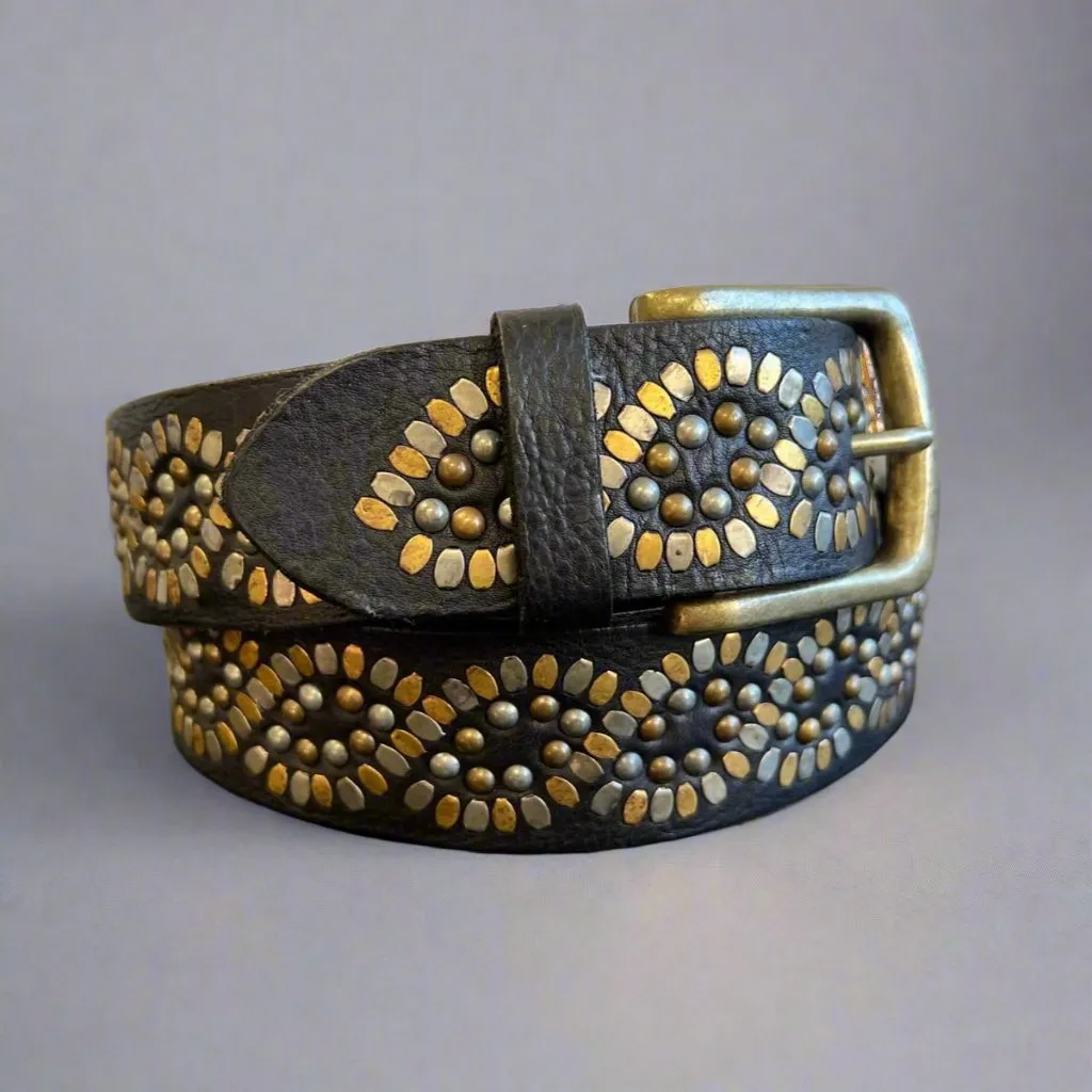 Women's Full Grain Leather Belt with Studs