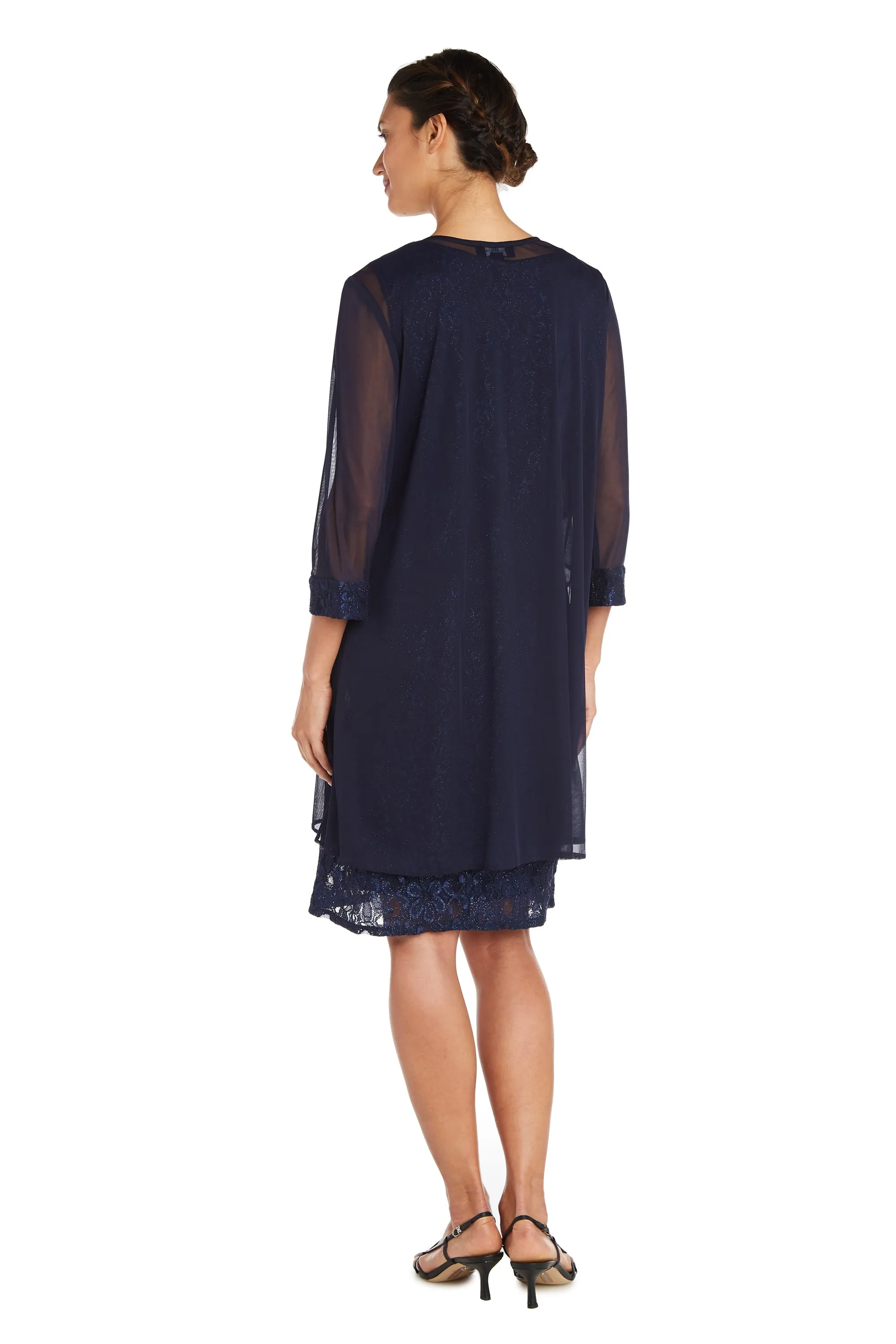 Women's Sheer Draped Jacket and Pearl-Embellished Lace Shift Dress