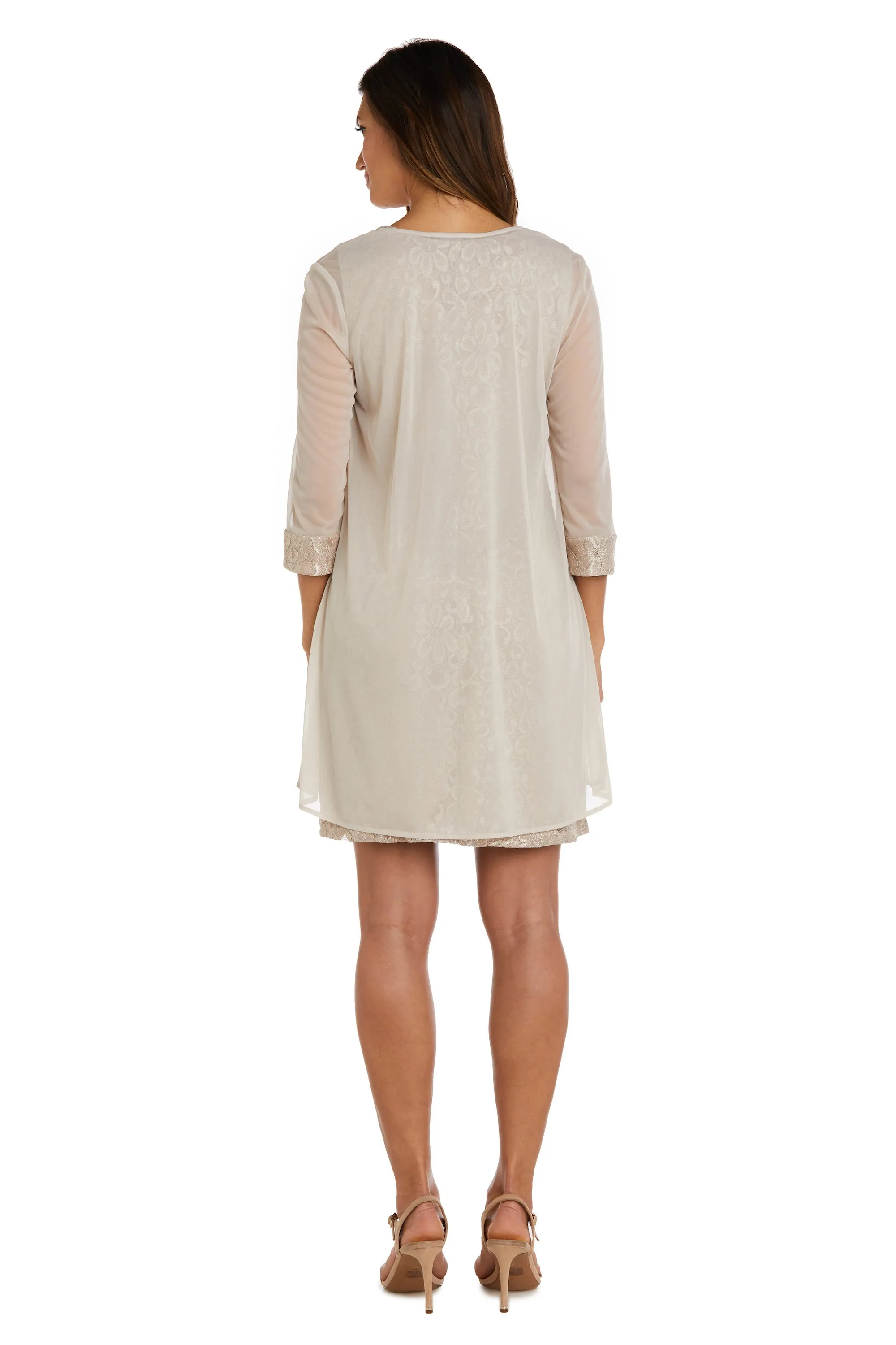 Women's Sheer Draped Jacket and Pearl-Embellished Lace Shift Dress